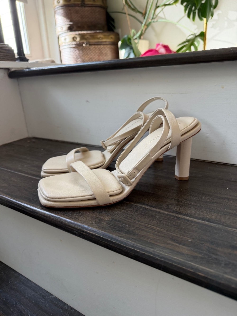 Tamara Melon Pillow top Strappy Heels Made in Spain 8.5 Cream